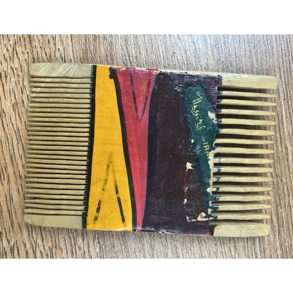 Vintage Hand‎ Carved, Hand Painted Double Sided Comb Pick